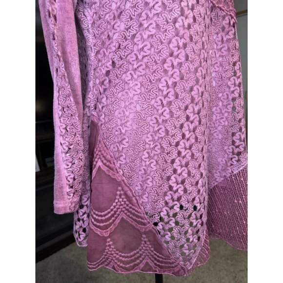Womens Tunic Blouse Mauve Pink Floral Lace Cowl Asymmetric Fairy Lagenlook LARGE - Picture 7 of 13